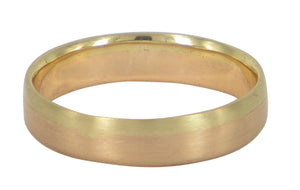 Along 5mm wedding ring handcrafted in 9ct yellow and rose gold, designed by Aimee Sutanto. A unique Melbourne-made men's wedding ring showcasing artisanal craftsmanship.
