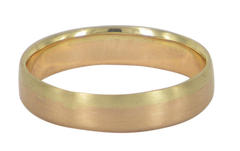 Along 5mm wedding ring handcrafted in 9ct yellow and rose gold, designed by Aimee Sutanto. A unique Melbourne-made men's wedding ring showcasing artisanal craftsmanship.
