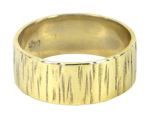 Gold Bark men's wedding ring in sterling silver with textured gold detail, crafted by Melissa Baldock. A Melbourne-made design with organic elegance.
