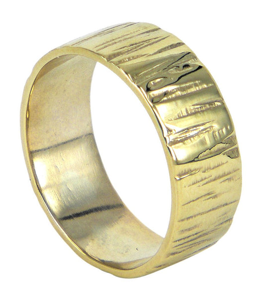 Gold Bark men's wedding ring in sterling silver with textured gold detail, crafted by Melissa Baldock. A Melbourne-made design with organic elegance.
 b