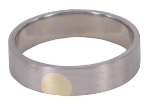 Narrow Orbit men's wedding ring in 9ct white gold with a 9ct yellow gold band, designed by Gary Barnes. A Melbourne-made ring with modern flair.
