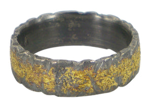 Golden Earth men's wedding ring with a cut terrain edge in sterling silver and gold, crafted by Jeanette Dyke. A Melbourne-made design with unique texture.
