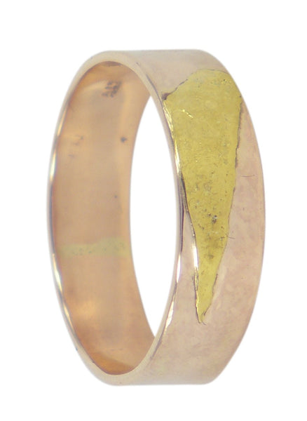 In The Pink men's wedding ring in 9ct rose gold and 24ct yellow gold, designed by Gavin Macsporran. A Melbourne-made piece with vibrant tones.
 v