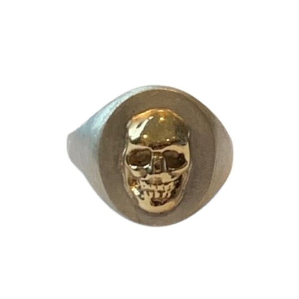 Classic Skull (Gold) Signet Ring by Ant Hat, 9ct gold skull on sterling silver band, Melbourne-made gothic jewellery for men