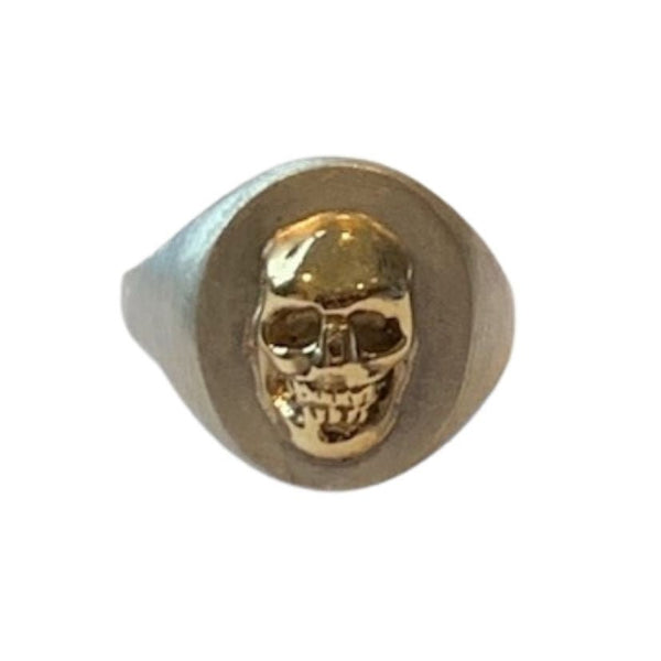 Classic Skull (Gold) Signet Ring by Ant Hat, 9ct gold skull on sterling silver band, Melbourne-made gothic jewellery for men