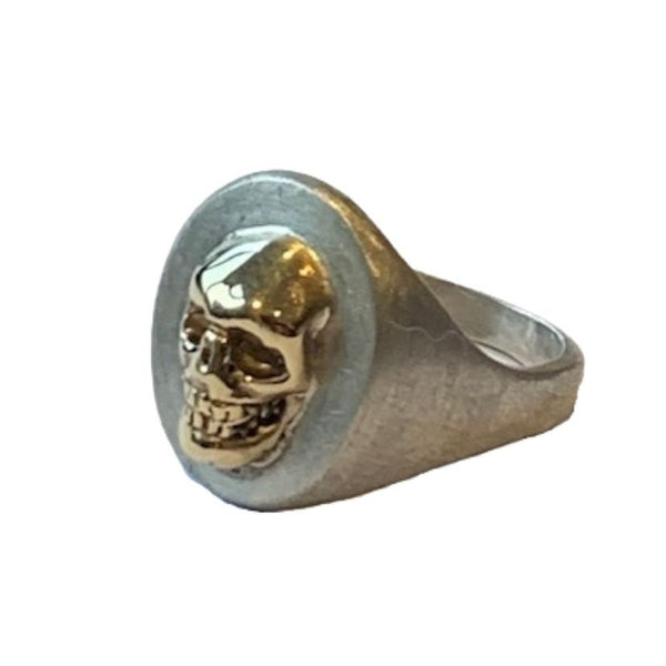 Classic Skull (Gold) Signet Ring by Ant Hat, 9ct gold skull on sterling silver band, Melbourne-made gothic jewellery for men