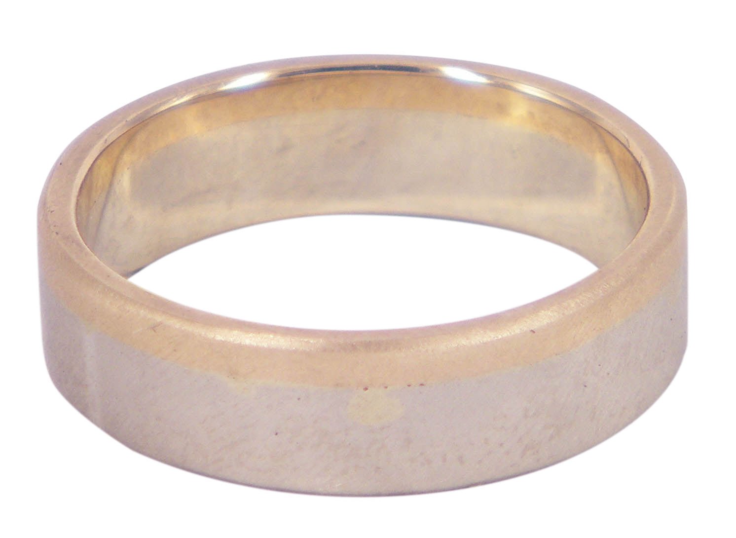 Along 6mm wedding ring crafted in 9ct white and yellow gold, designed by Aimee Sutanto. A Melbourne-made men's wedding ring with artisanal elegance.
