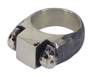 Double Skull Signet Ring by Unnon, sterling silver, Melbourne-made gothic jewellery for men.