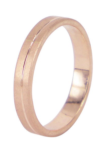 Handmade men's wedding ring by Aimee Sutanto in rose gold, featuring a sleek and minimalist path-inspired design. Unique Melbourne-made Australian craftsmanship.